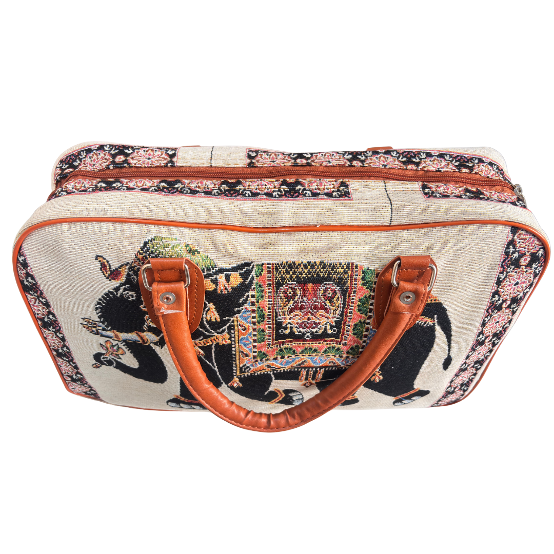 Creamy Beige Elephant Print Washable Duffle Bag