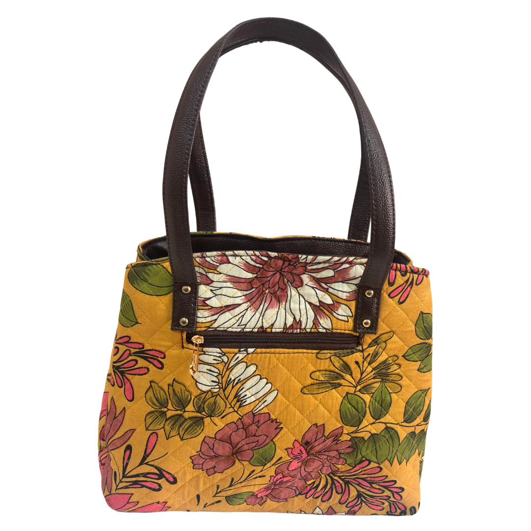 The House of RajPadmini Cross Quilted Cotton Tote Bag with Matching Pouch