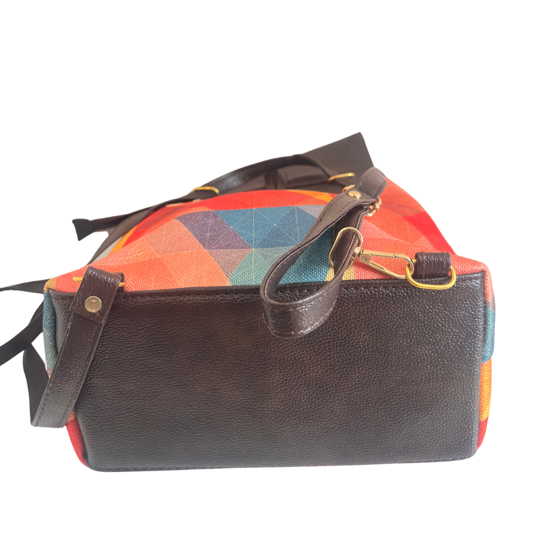 Geometric Sunset Heritage Backpack - Desert Kaleidoscope Collection | Hand-Woven Tribal Pattern