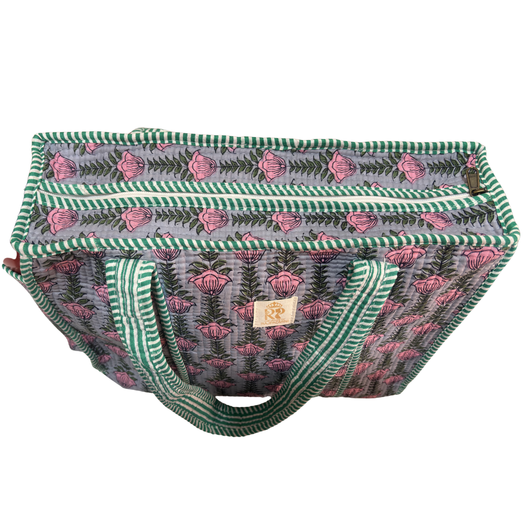 Artisan Quilted Bloom Quilted Cotton Tote - Handcrafted Shopping Companion