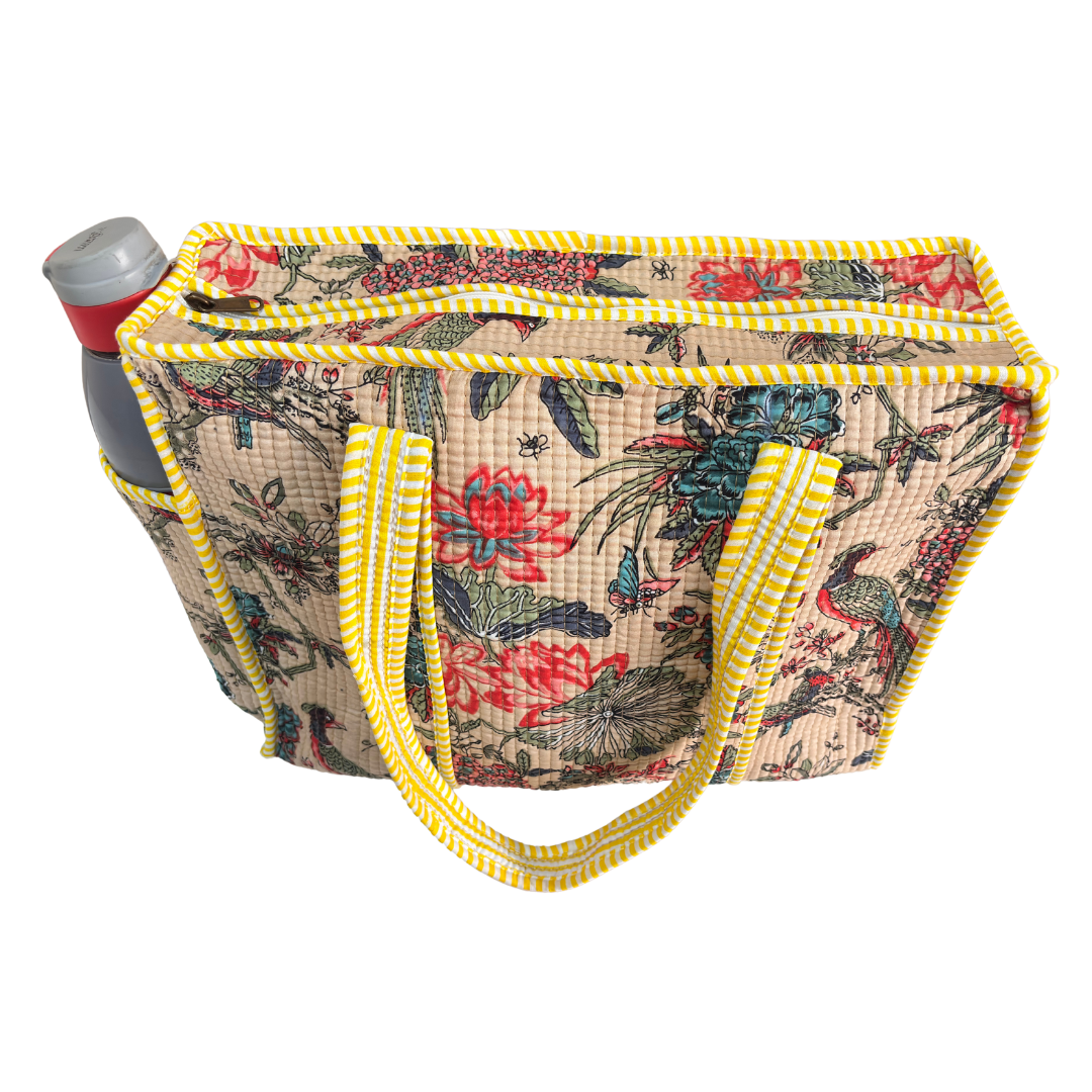Artisan Quilted Bloom Quilted Cotton Tote - Handcrafted Shopping Companion
