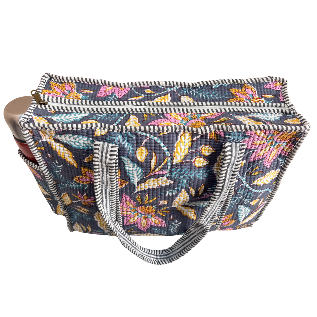 Artisan Quilted Bloom Quilted Cotton Tote - Handcrafted Shopping Companion