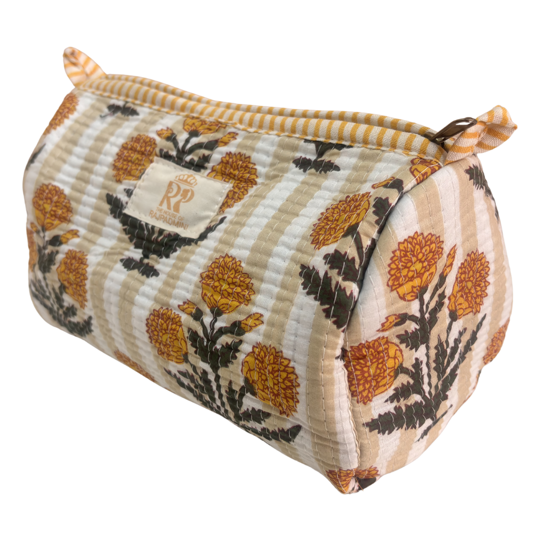 Quilted Cotton Travel Pouch Set of 3 – Waterproof Toiletry Organizer | Handcrafted in India