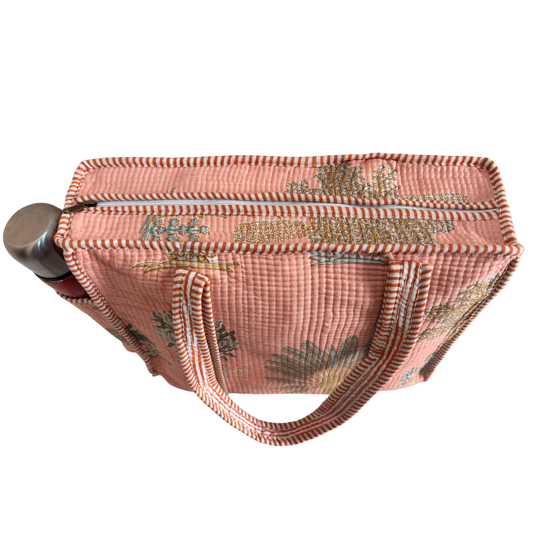 Artisan Quilted Bloom Quilted Cotton Tote - Handcrafted Shopping Companion