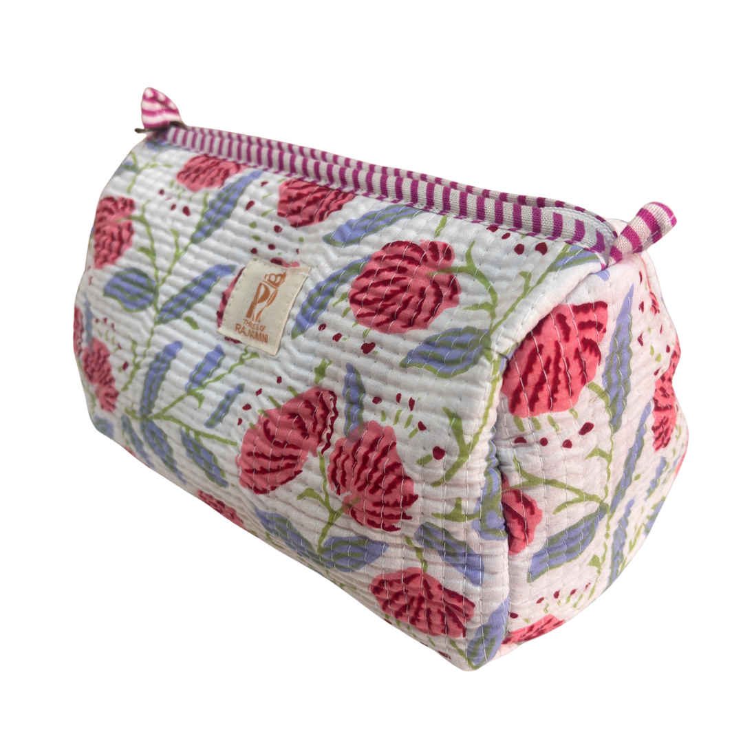 Quilted Cotton Travel Pouch Set of 3 – Waterproof Toiletry Organizer | Handcrafted in India