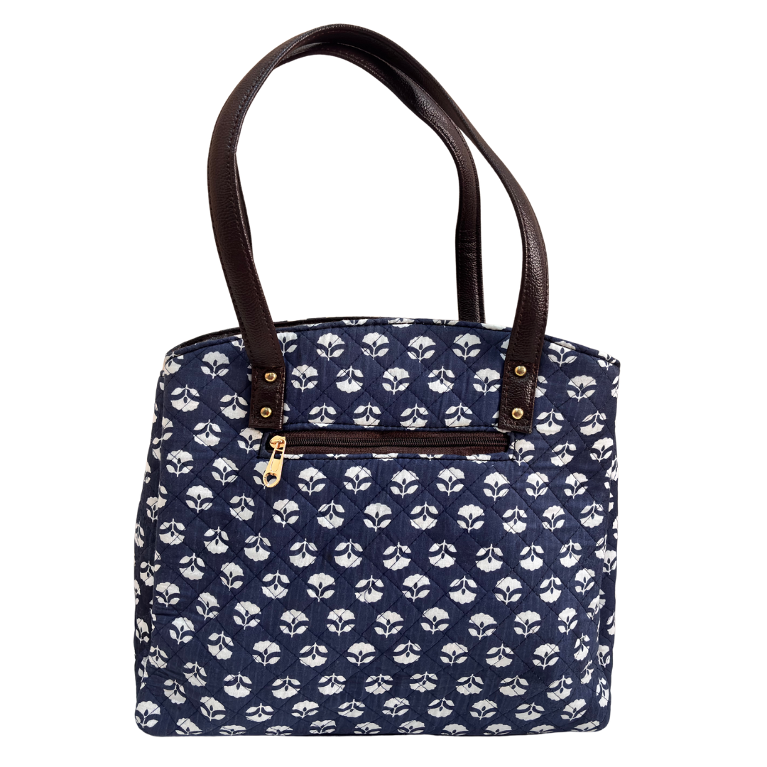 The House of RajPadmini Cross Quilted Cotton Tote Bag with Matching Pouch