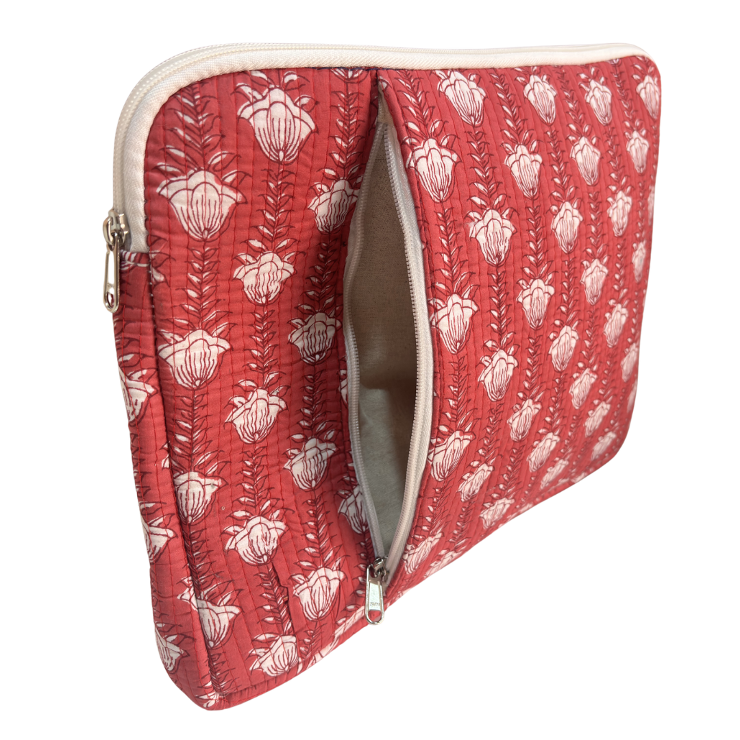 Dark Pink laptop sleeve interior soft cotton lining protecting a 14-inch laptop