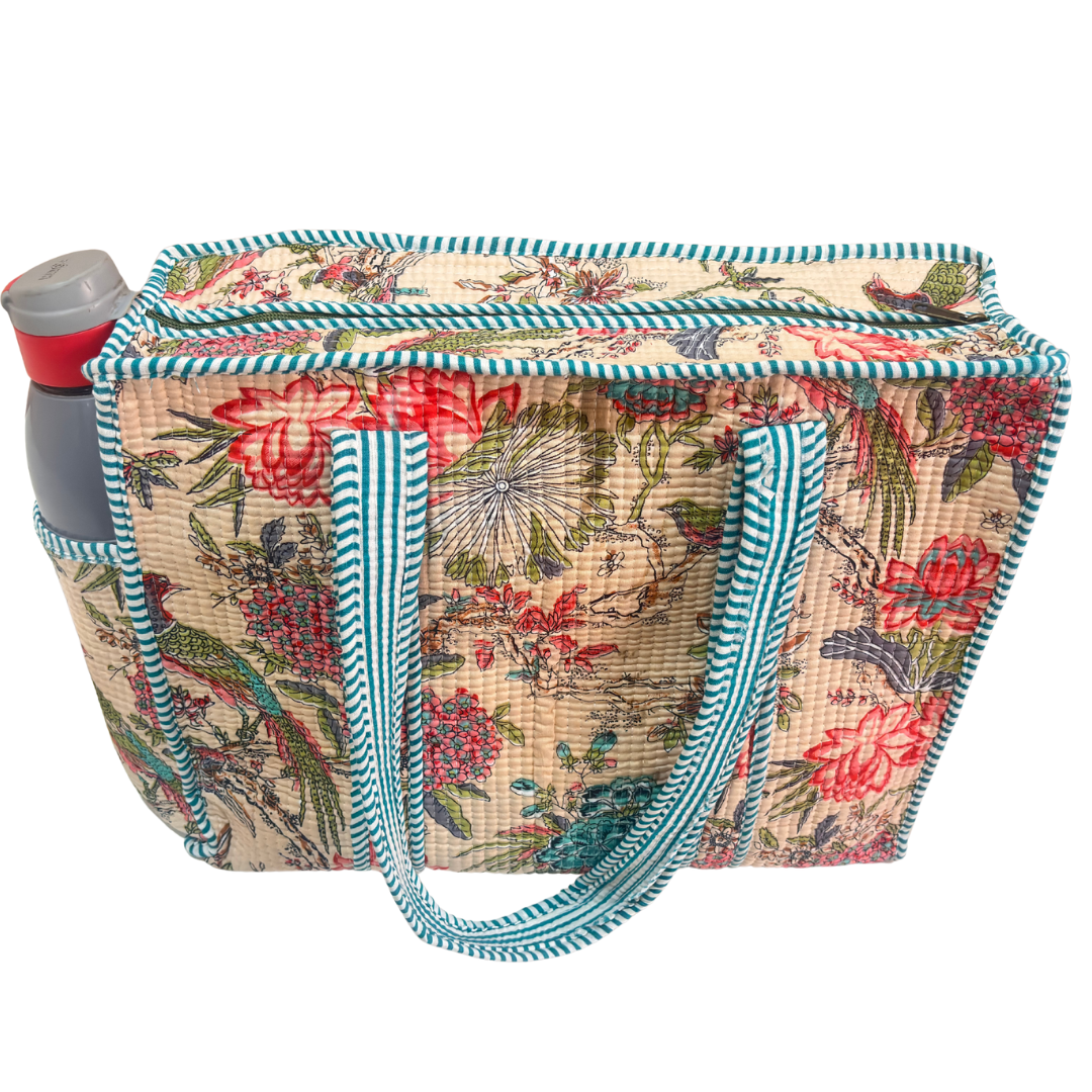 Artisan Quilted Bloom Cotton Tote - Handcrafted Shopping Companion