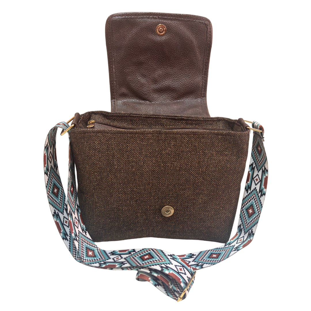 Medallion Embossed Jute Sling Bag
