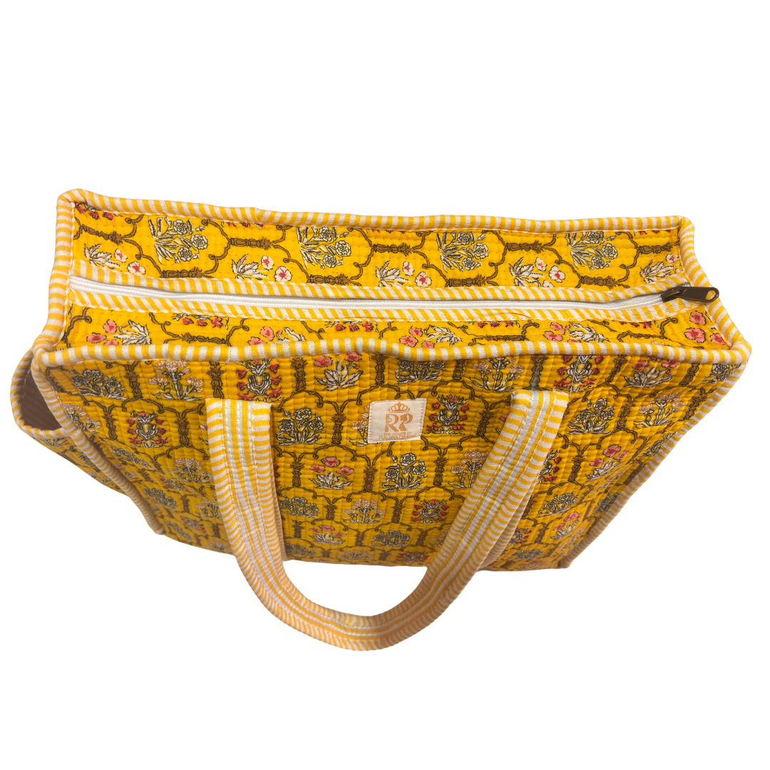 Artisan Quilted Bloom Quilted Cotton Tote - Handcrafted Shopping Companion