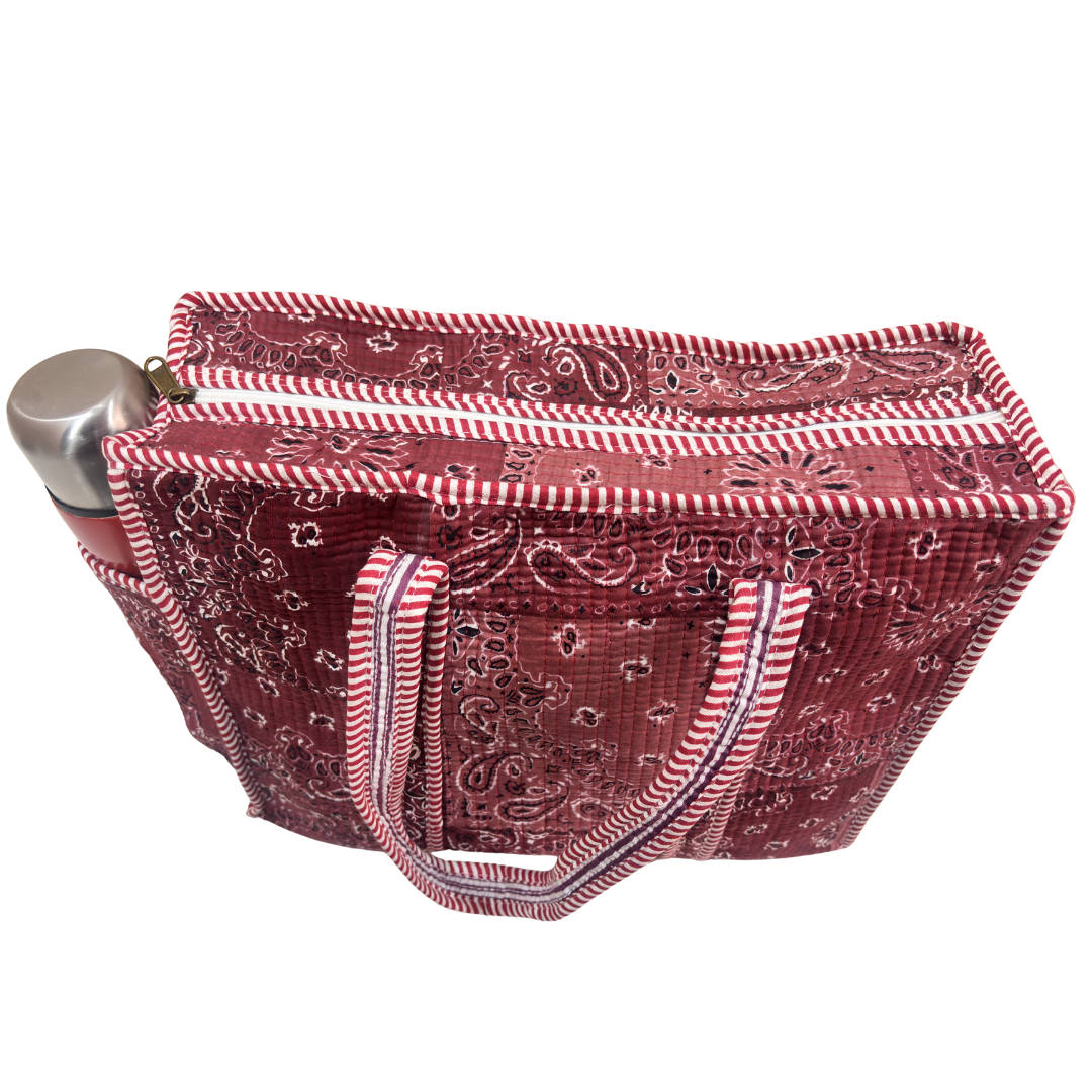 Artisan Quilted Bloom Quilted Cotton Tote - Handcrafted Shopping Companion