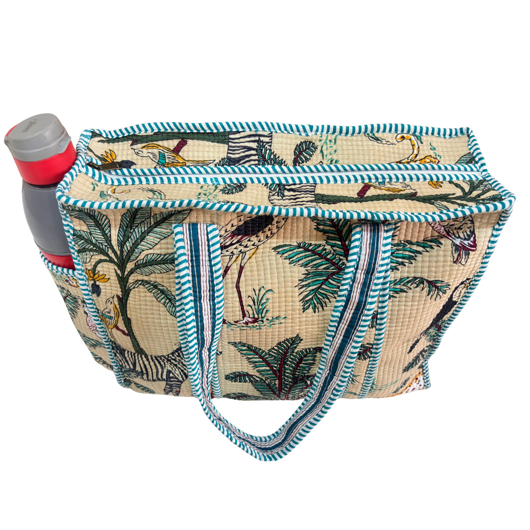 RajPadmini 4-in-1 Festive Gifting COMBO : Premium Quilted Tote Bag + 3 Waterproof Pouches = Your Complete Organization Solution!