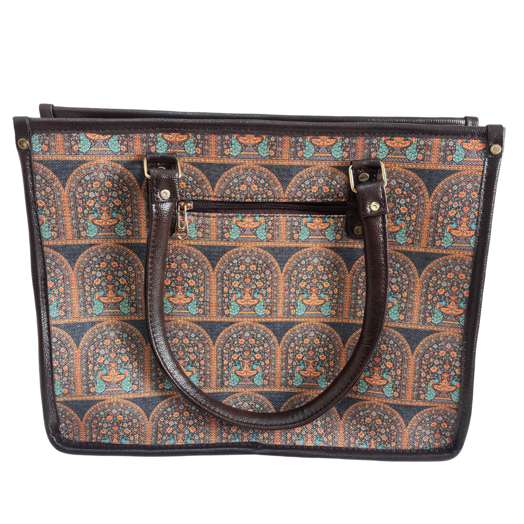 Office Tote Bag for Women | Block Print Rajasthani Tote with Laptop Space & Matching Pouch