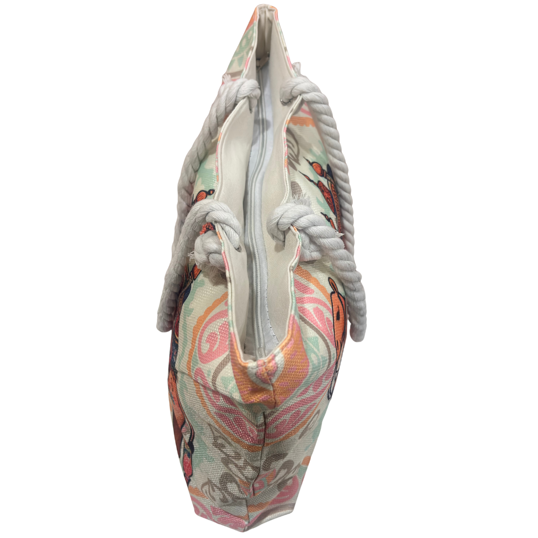 The House of RajPadmini Desert Caravan Edition | Waterproof Jaipuri Print Beach Tote with Peacock & Camel Motifs