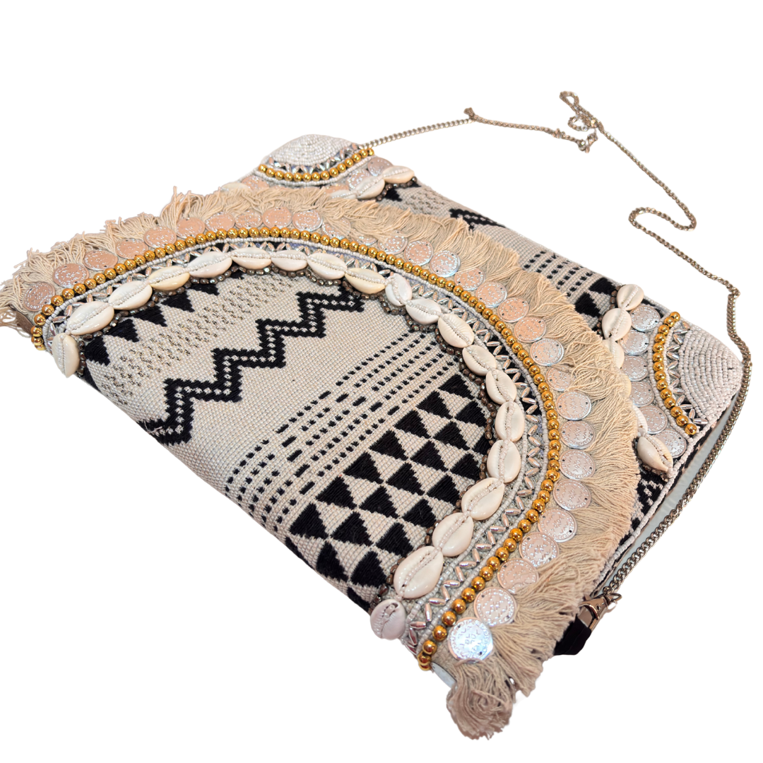 Boho Chic Cotton Crossbody Clutch and Convertible Sling