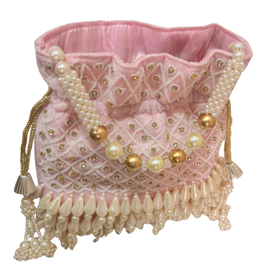 The House of RajPadmini Velvet Pearl Embroidered Potli Bag