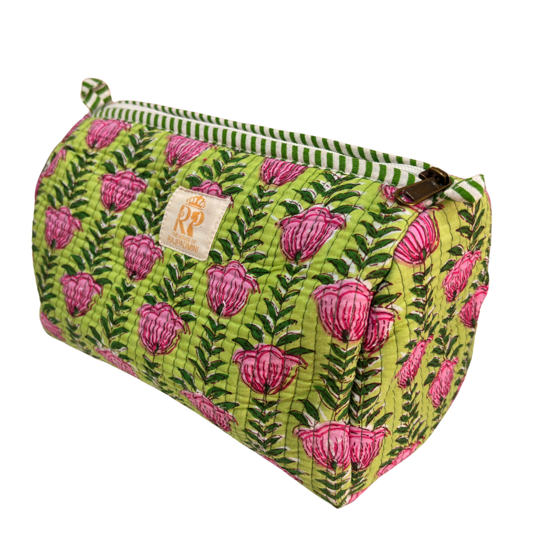 Quilted Cotton Travel Pouch Set of 3 – Waterproof Toiletry Organizer | Handcrafted in India