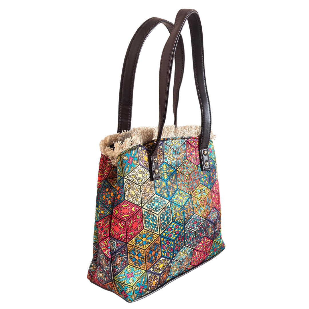 Rajasthani Cube Print Tote Bag with Complimentary Pouch - The House of RajPadmini