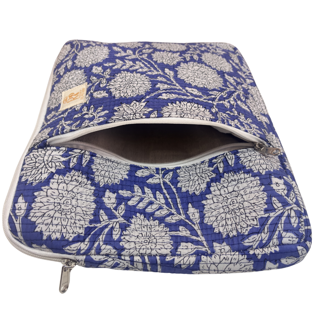 Quilted Cotton Laptop Sleeve with External Pocket — Handcrafted 14-inch Sleeve | The House of RajPadmini