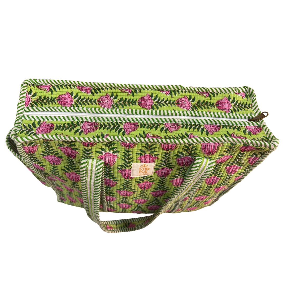 Artisan Quilted Bloom Quilted Cotton Tote - Handcrafted Shopping Companion