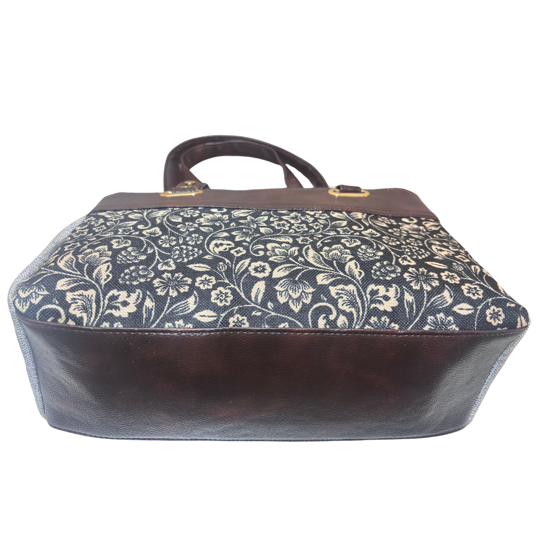 The House of RajPadmini Floral Print Tote Bag with Multiple Compartments