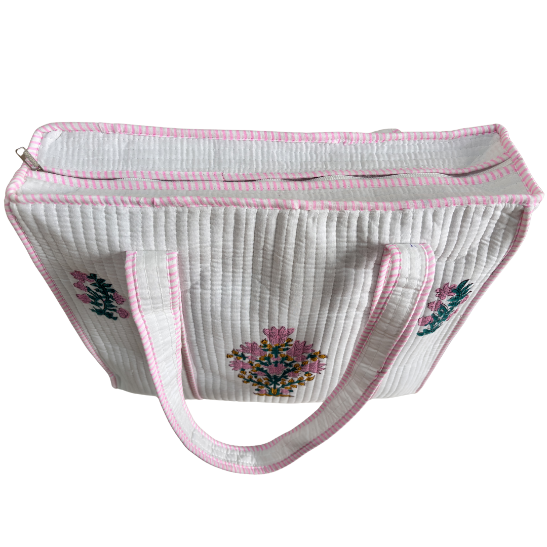 Quilted Cotton Shopping Tote Bag – Block Print, Handcrafted | The House of RajPadmini