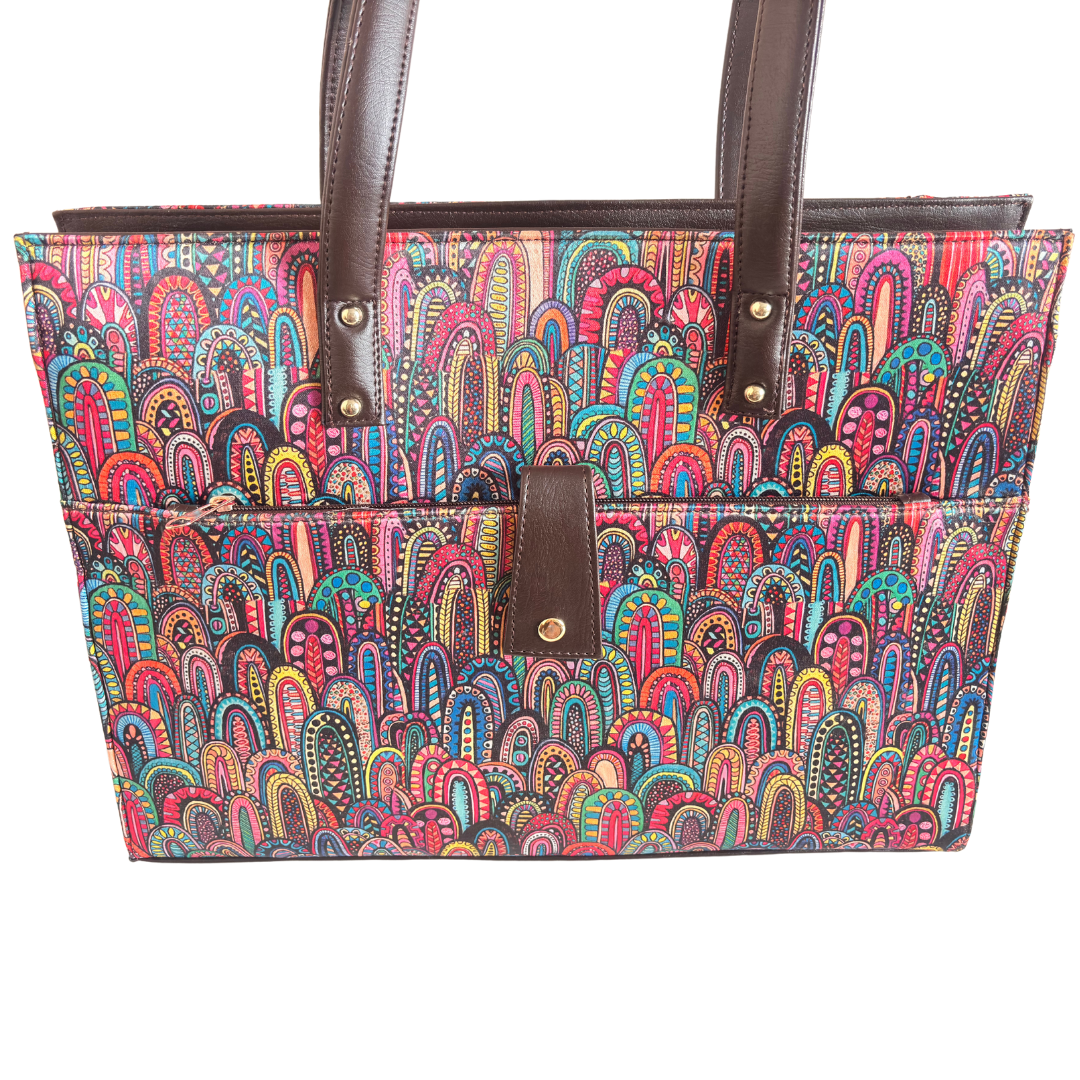 The Executive Rajasthani Print Laptop Tote Bag with Complimentary Pouch - The House of RajPadmini