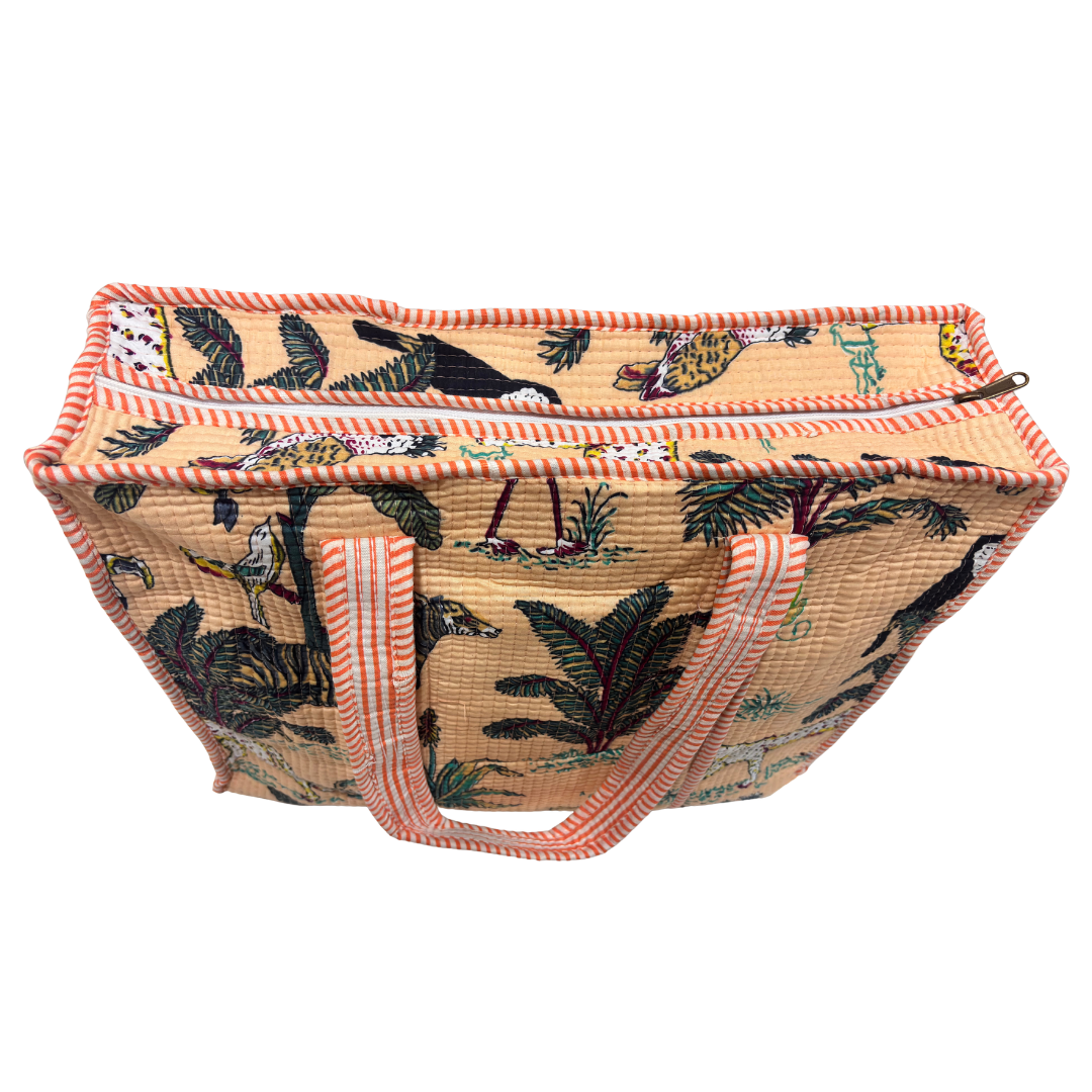 Quilted Cotton Shopping Tote Bag – Block Print, Handcrafted | The House of RajPadmini
