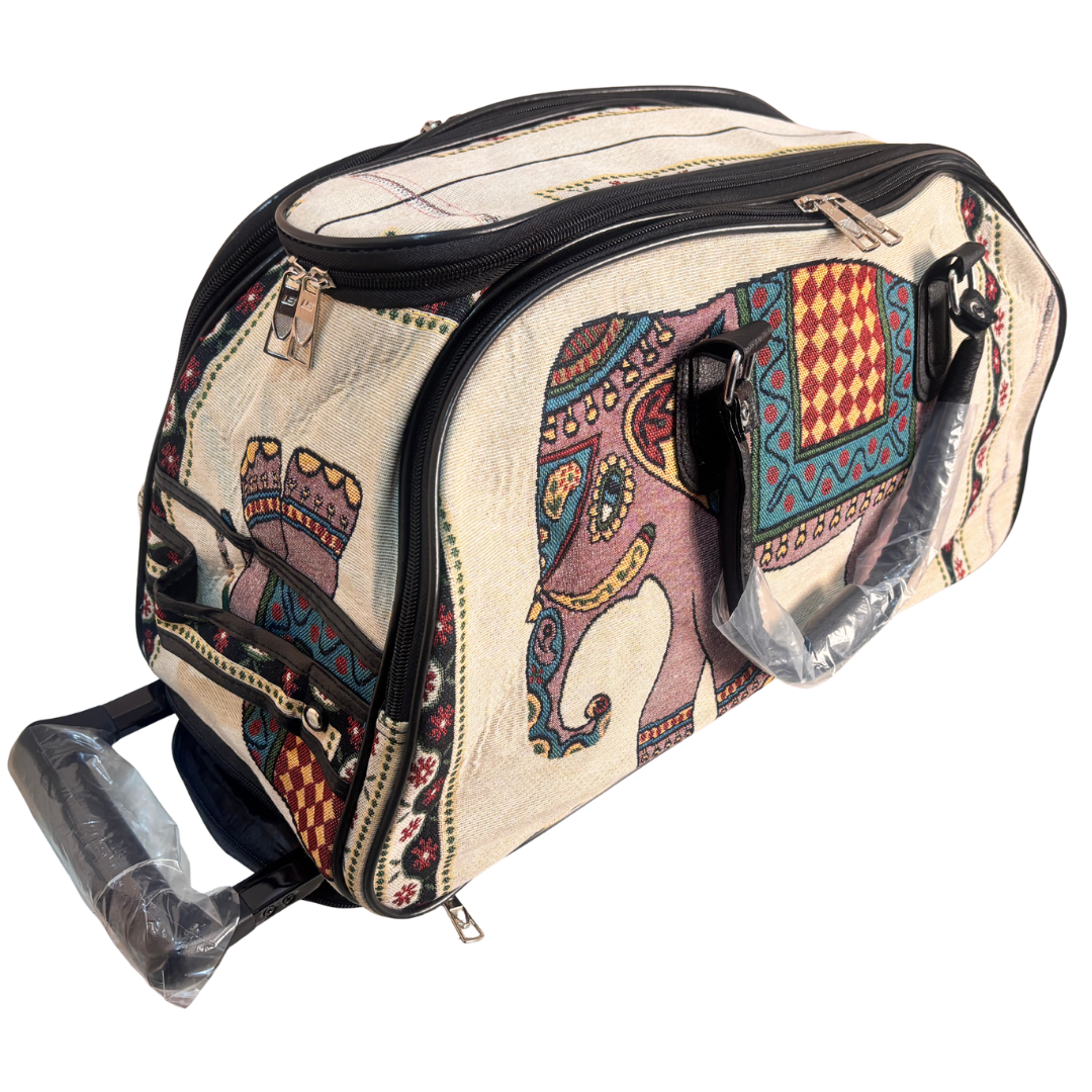 The House of RajPadmini Road Warrior Edition:- Waterproof Elephant Print Wheeled Travel Duffle Trolley Bag