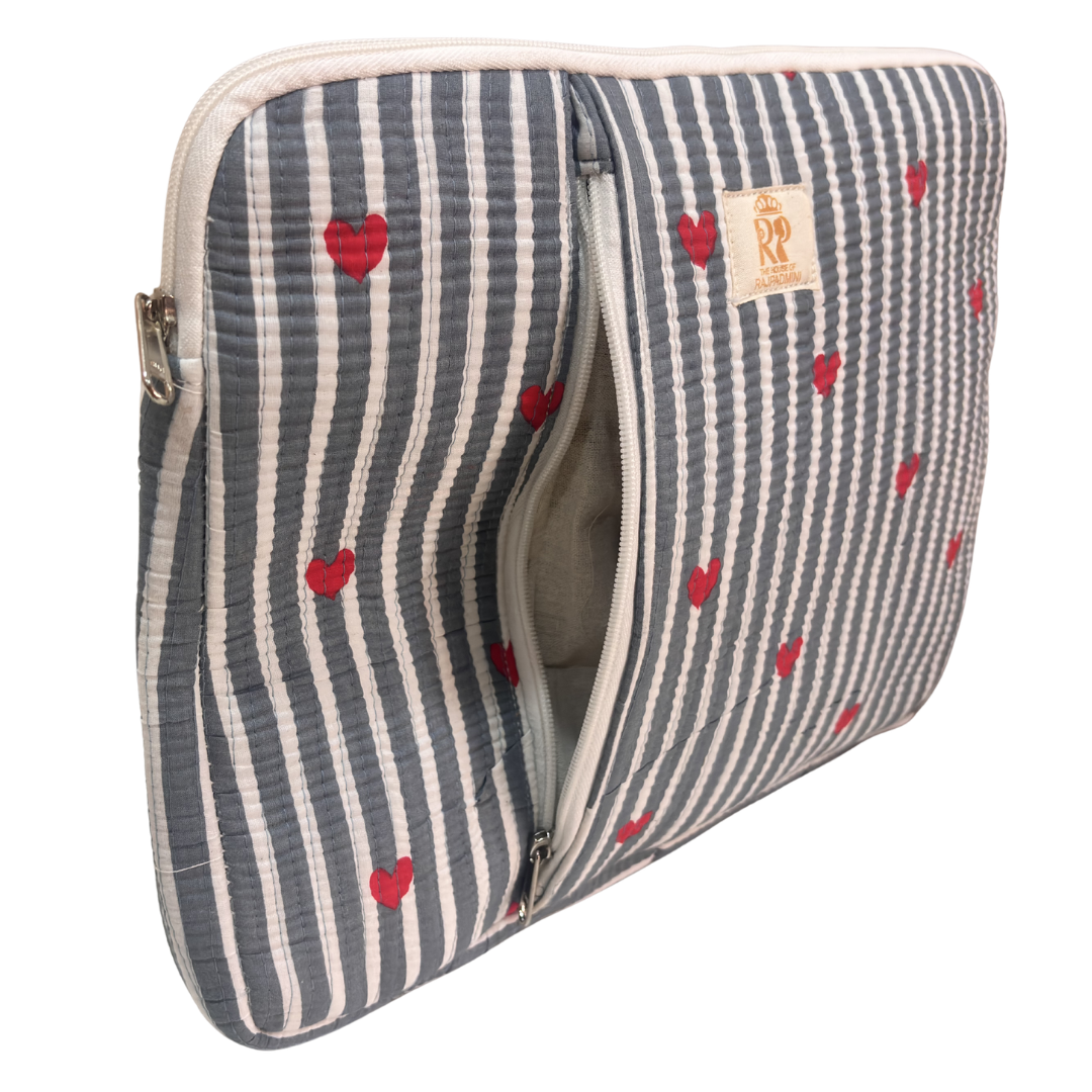 Quilted Cotton Laptop Sleeve with External Pocket — Handcrafted 14-inch Sleeve | The House of RajPadmini