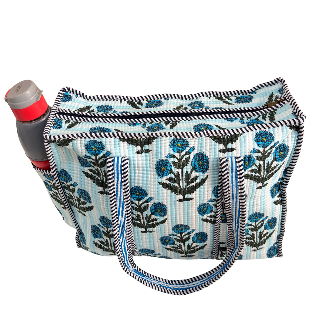 RajPadmini 4-in-1 Festive Gifting COMBO : Premium Quilted Tote Bag + 3 Waterproof Pouches = Your Complete Organization Solution!