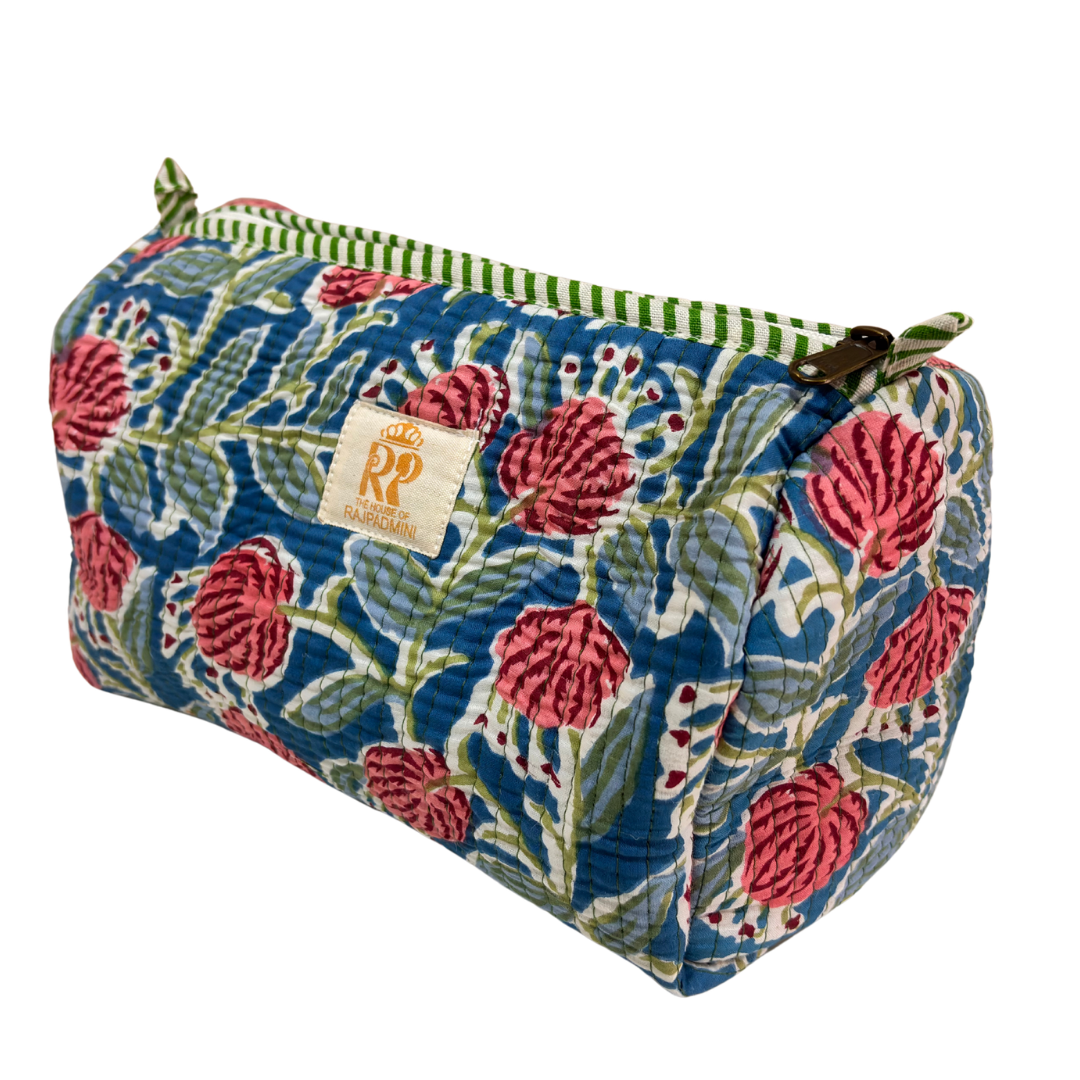 Quilted Cotton Travel Pouch Set of 3 – Waterproof Toiletry Organizer | Handcrafted in India