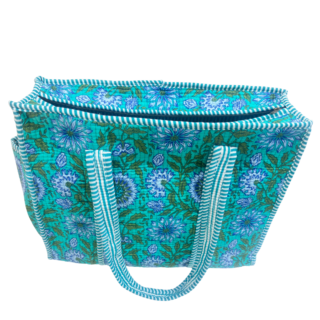Artisan Quilted Bloom Cotton Tote - Handcrafted Shopping Companion
