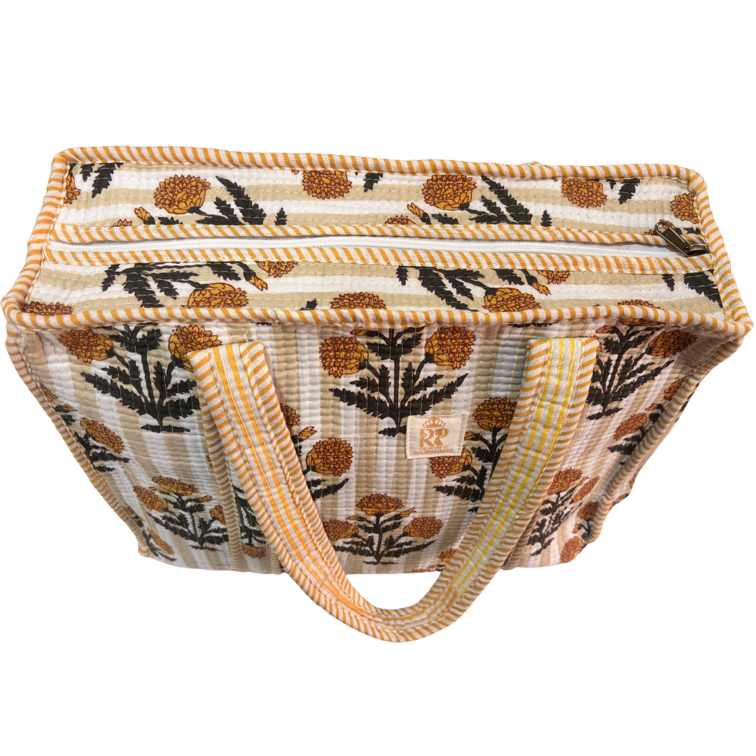 Artisan Quilted Bloom Quilted Cotton Tote - Handcrafted Shopping Companion