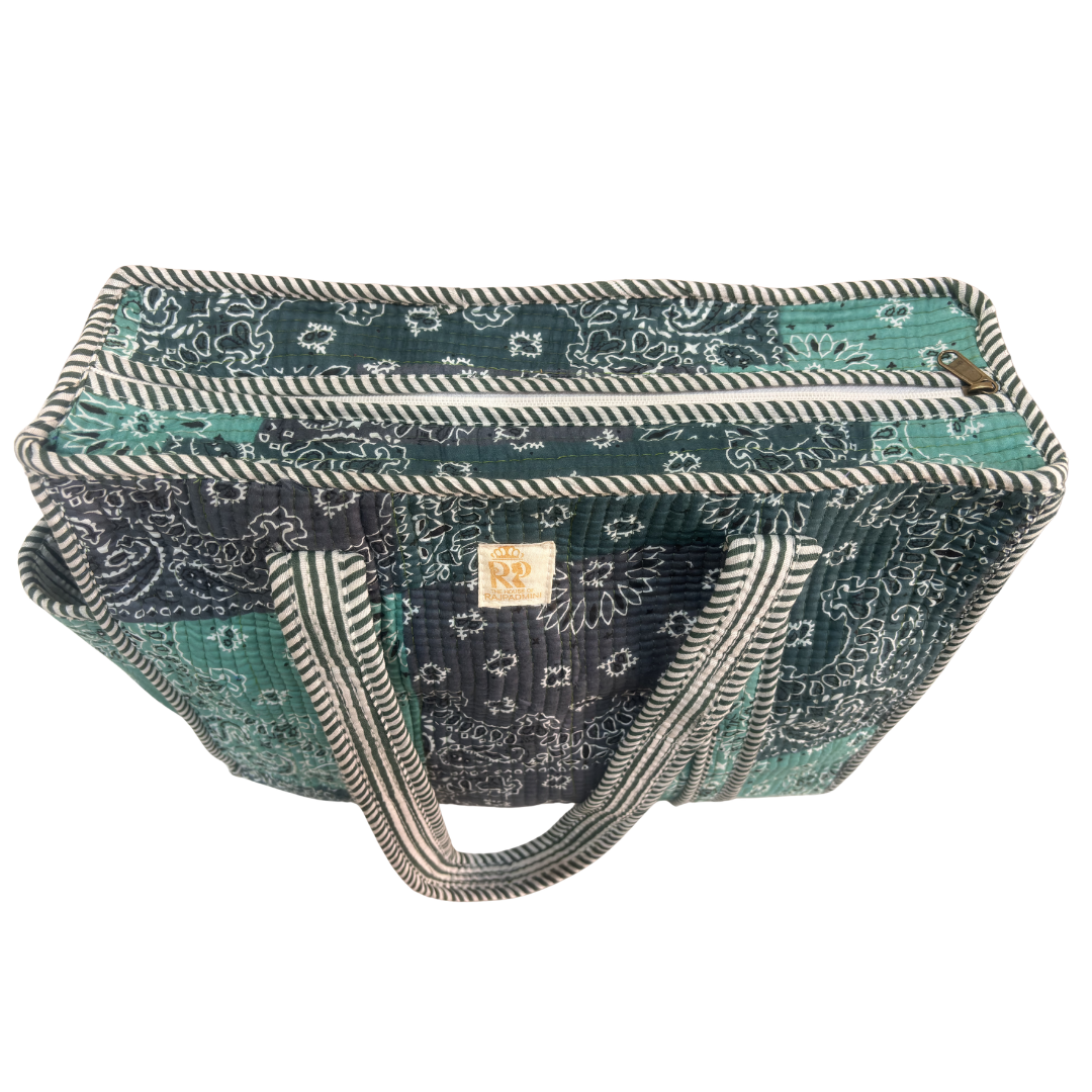 Artisan Quilted Bloom Quilted Cotton Tote - Handcrafted Shopping Companion
