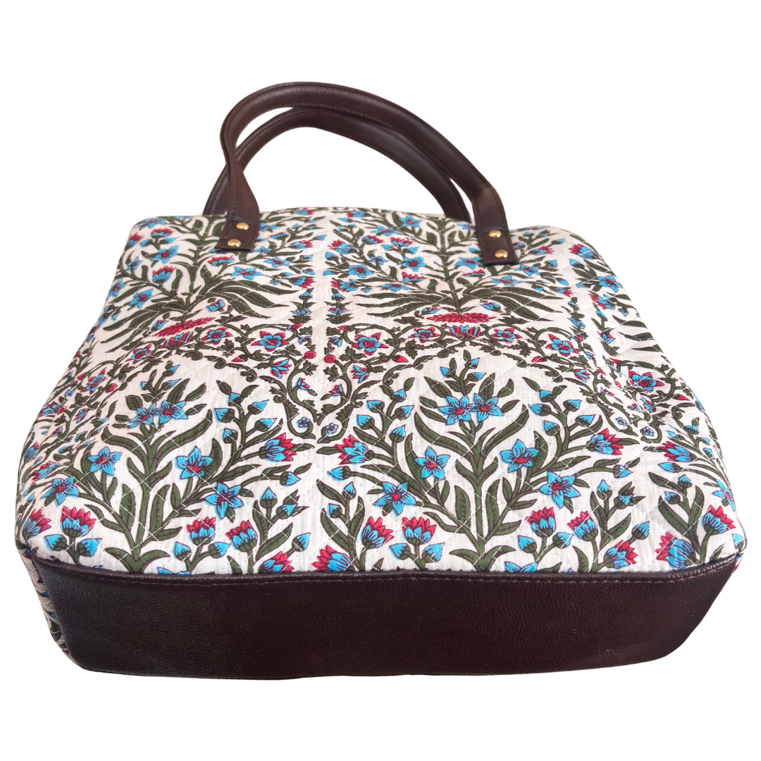 The House of RajPadmini Cross Quilted Cotton Tote Bag with Matching Pouch