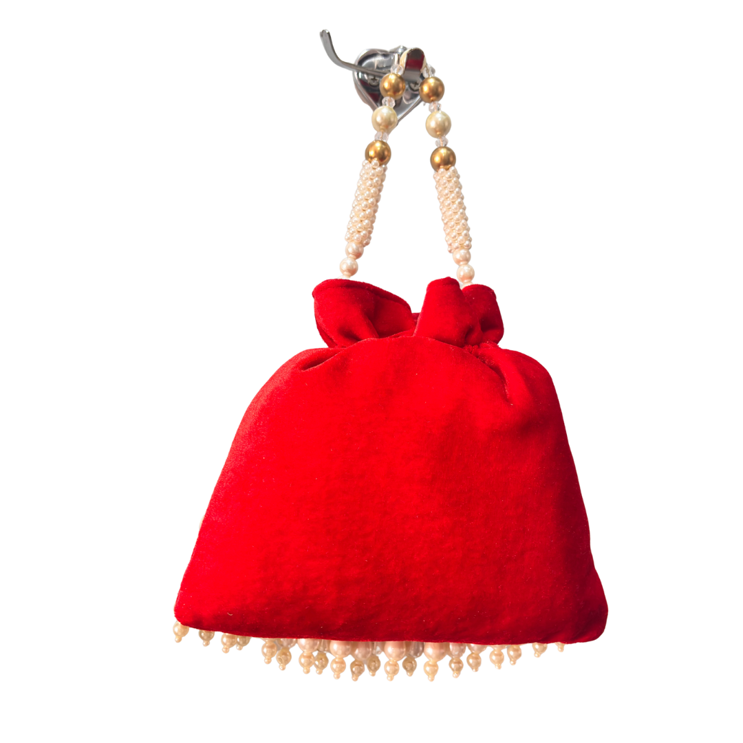The House of RajPadmini Velvet Pearl Embroidered Potli Bag
