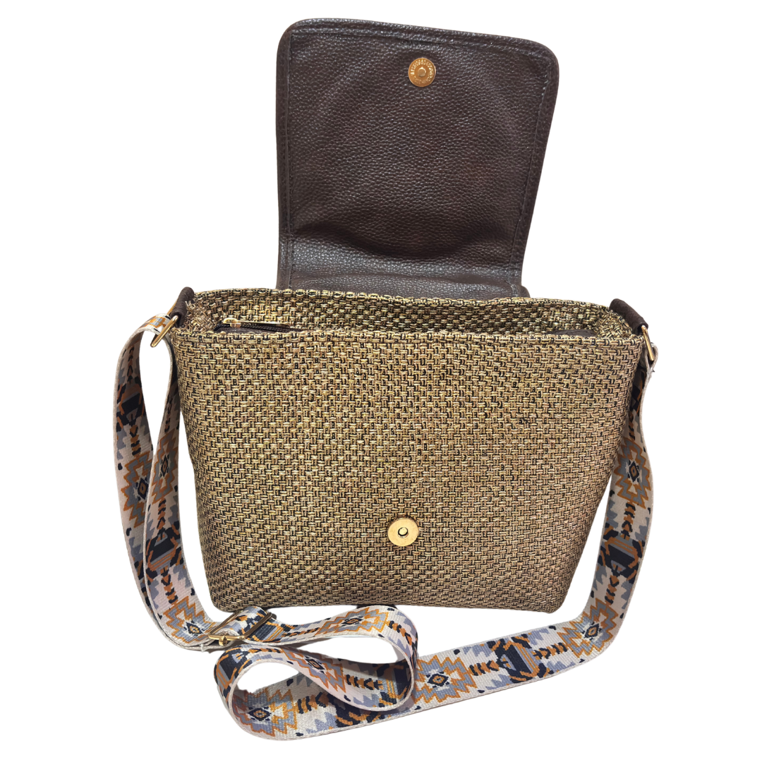 Medallion Embossed Jute Sling Bag