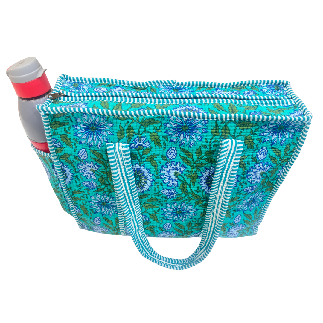 Artisan Quilted Bloom Cotton Tote - Handcrafted Shopping Companion