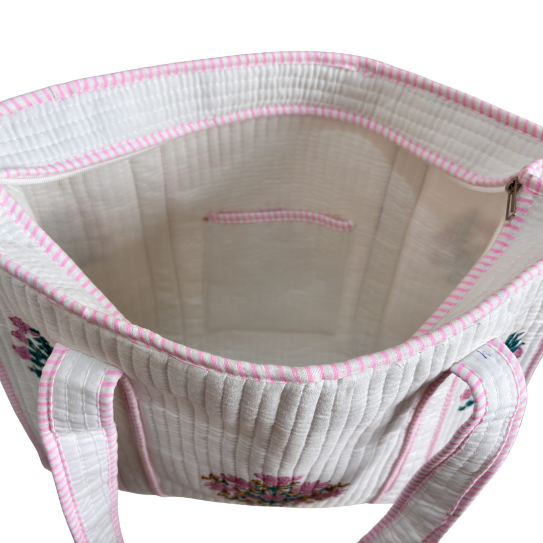 Quilted Cotton Shopping Tote Bag – Block Print, Handcrafted | The House of RajPadmini