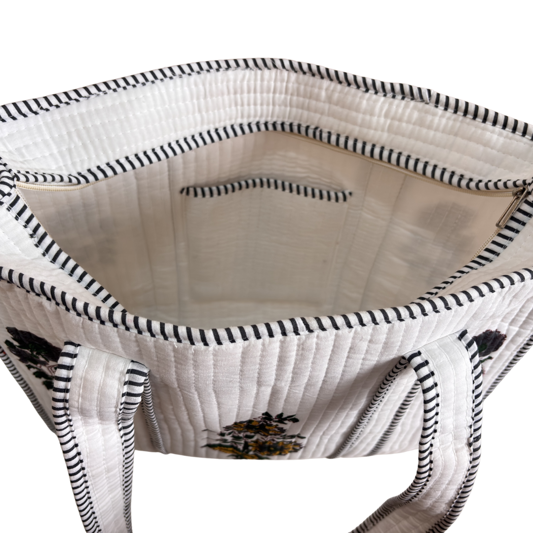 Artisan Quilted Bloom Quilted Cotton Tote - Handcrafted Shopping Companion