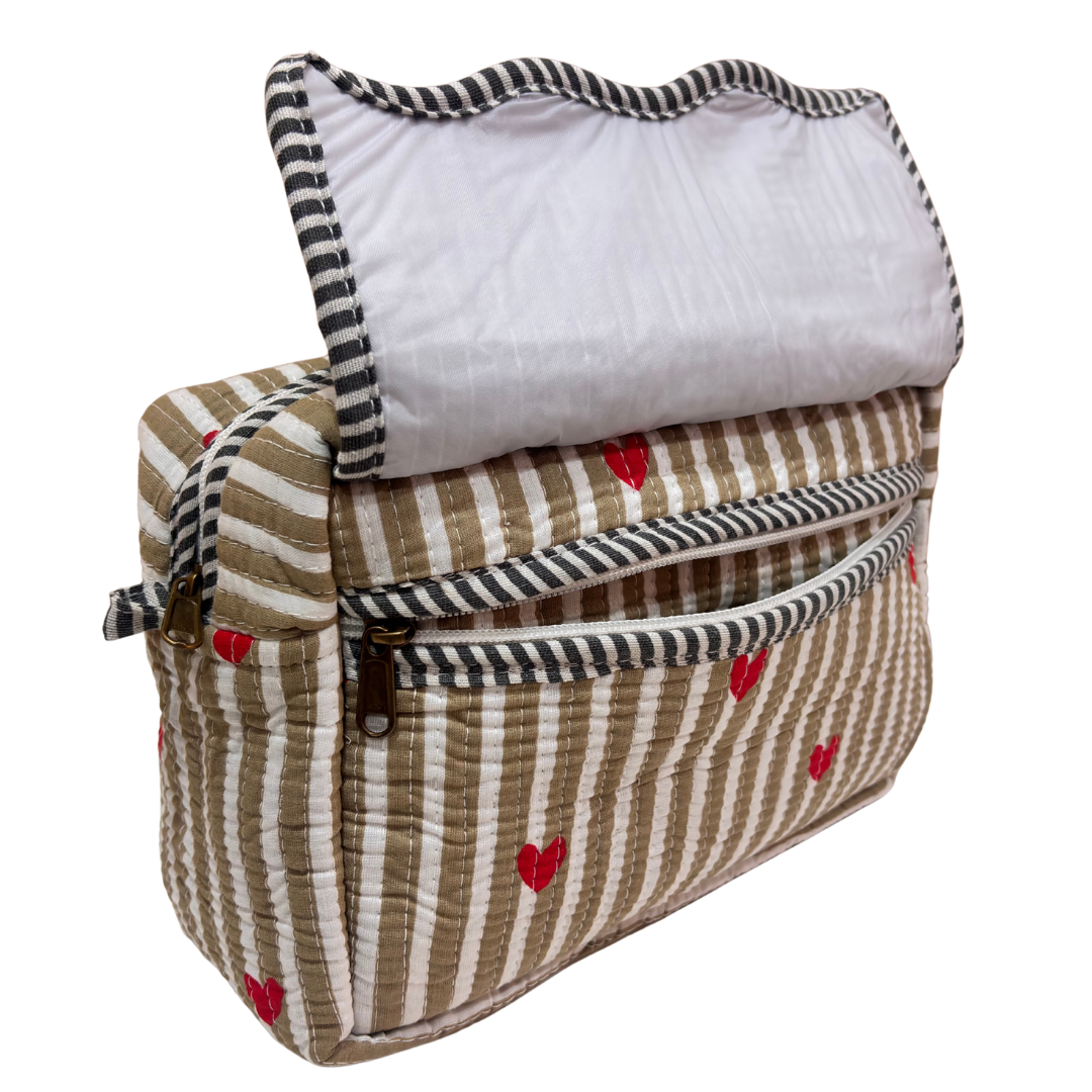 Multi-Pocket Travel Cosmetic Case with Flap & Front Zip — Handcrafted Quilted Block Print | RajPadmini