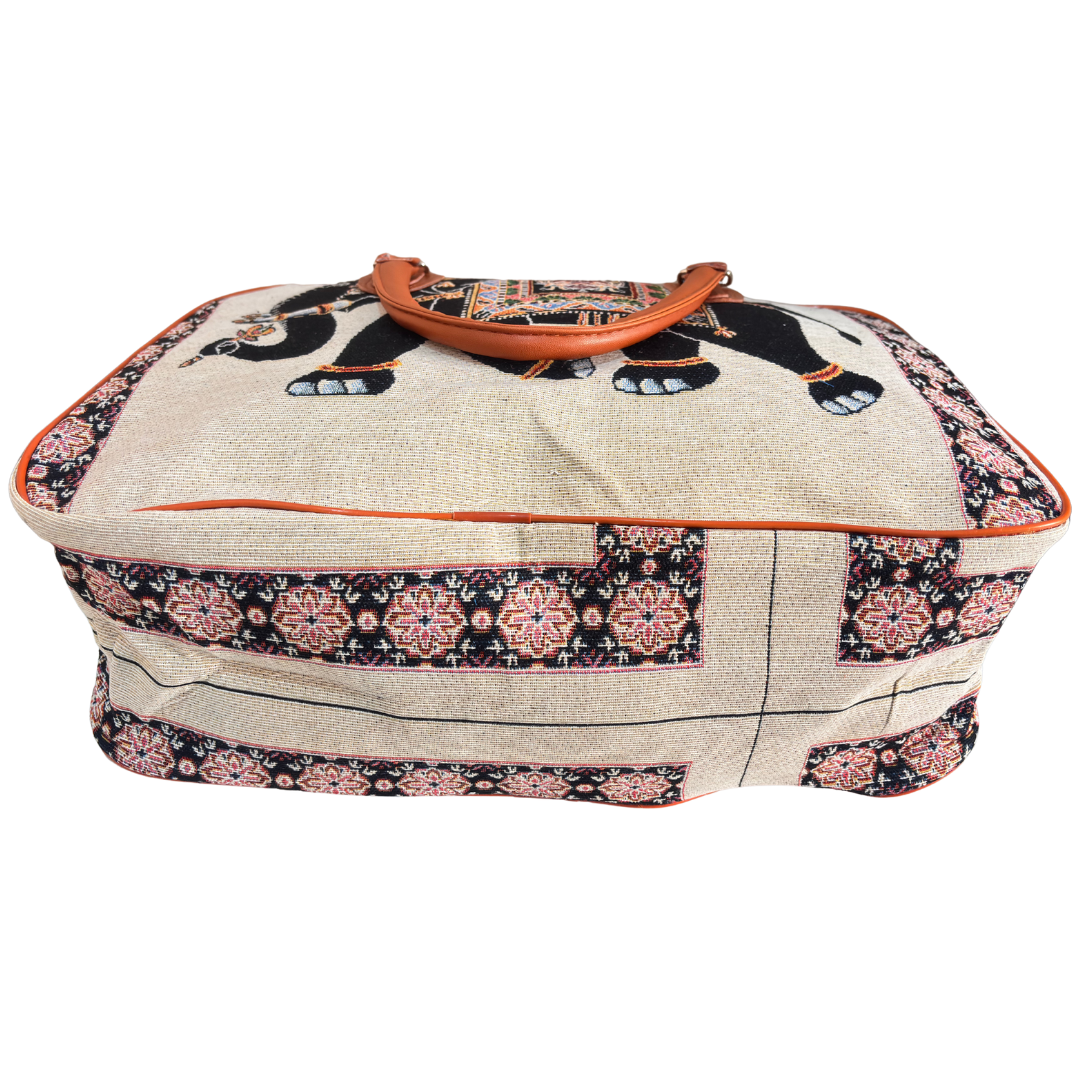 Creamy Beige Elephant Print Washable Duffle Bag