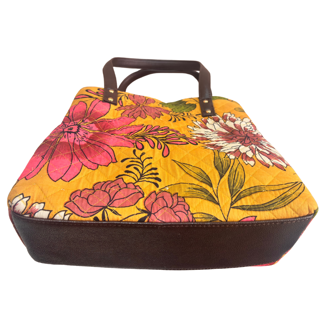 The House of RajPadmini Cross Quilted Cotton Tote Bag with Matching Pouch