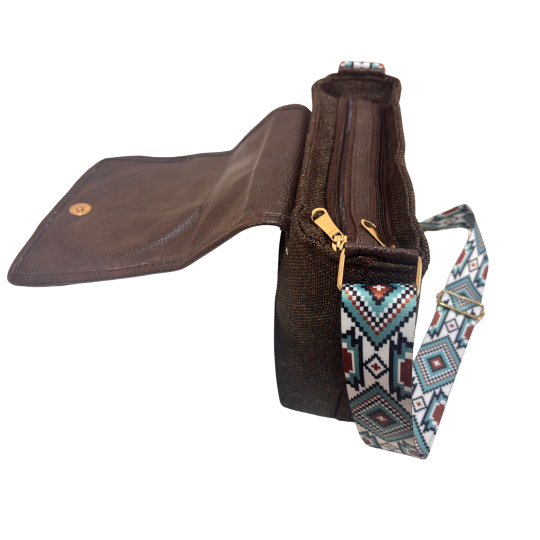 Medallion Embossed Jute Sling Bag