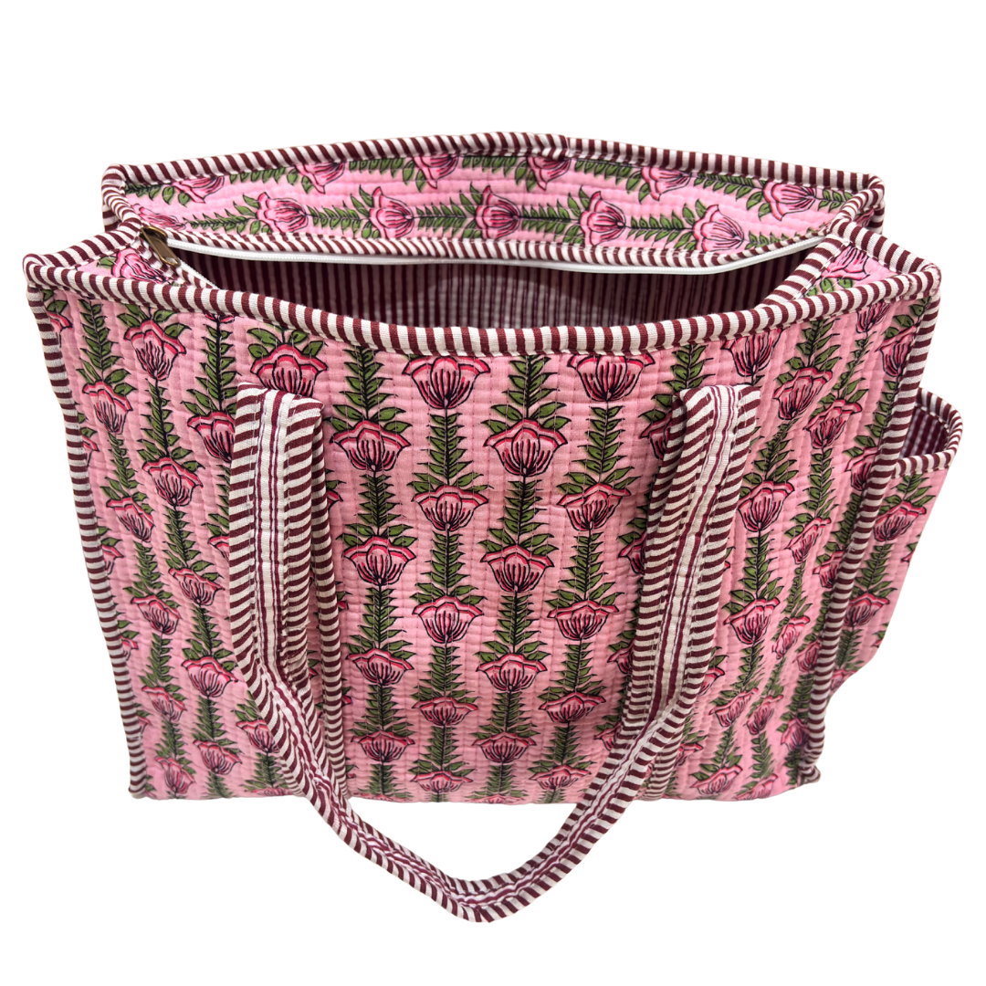 Artisan Quilted Bloom Quilted Cotton Tote - Handcrafted Shopping Companion