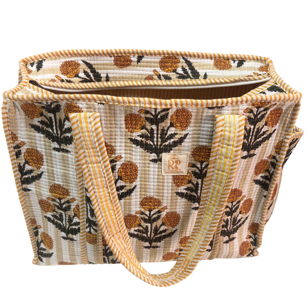 Artisan Quilted Bloom Quilted Cotton Tote - Handcrafted Shopping Companion