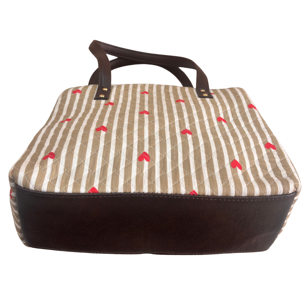 The House of RajPadmini Cross Quilted Cotton Tote Bag with Matching Pouch