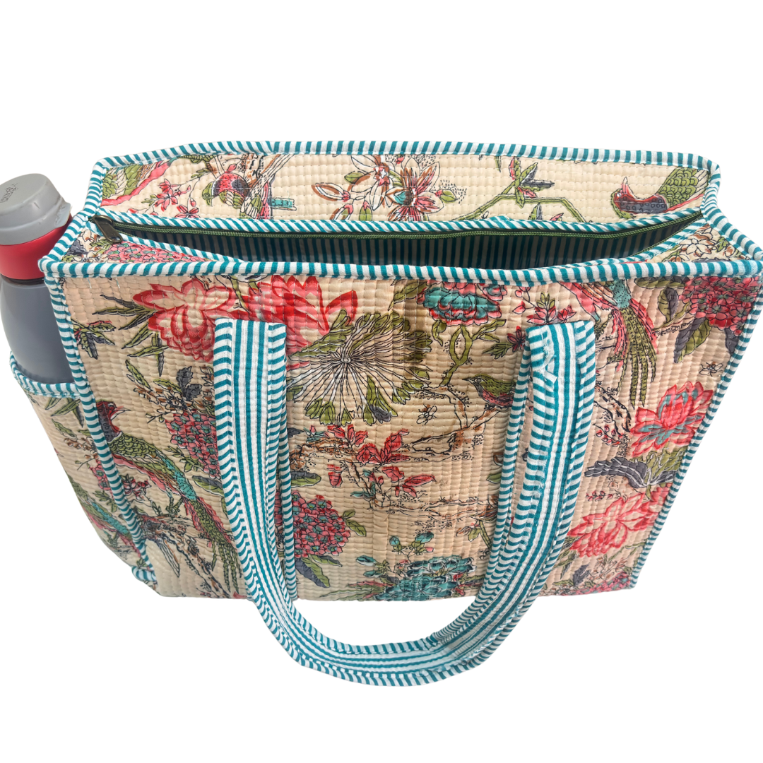 Artisan Quilted Bloom Cotton Tote - Handcrafted Shopping Companion
