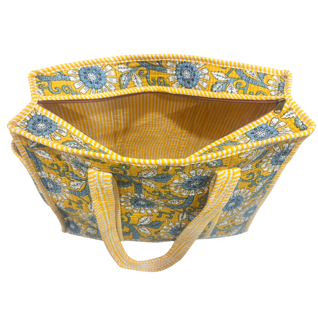 Artisan Quilted Bloom Cotton Tote - Handcrafted Shopping Companion